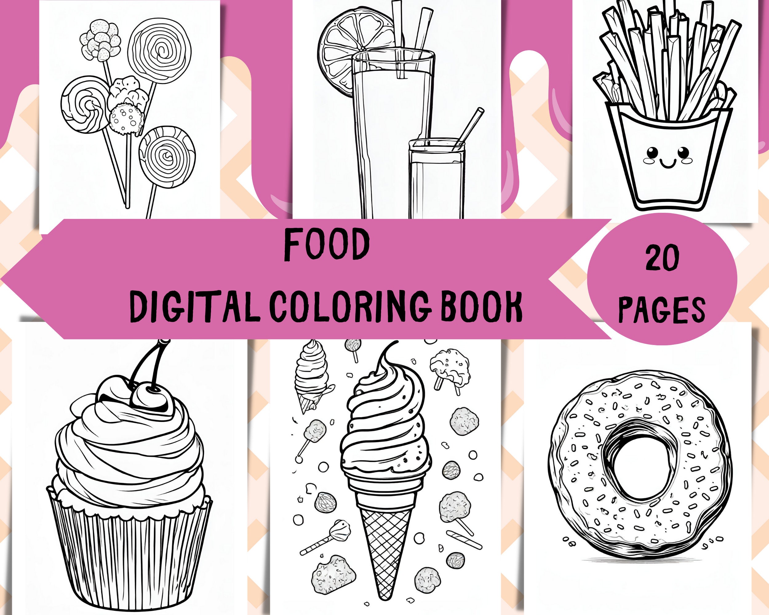 Food Coloring Book Digital Coloring Page Coloring Sheets for Kids ...