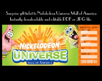 Gift ticket for Nickelodeon Universe Mall of America