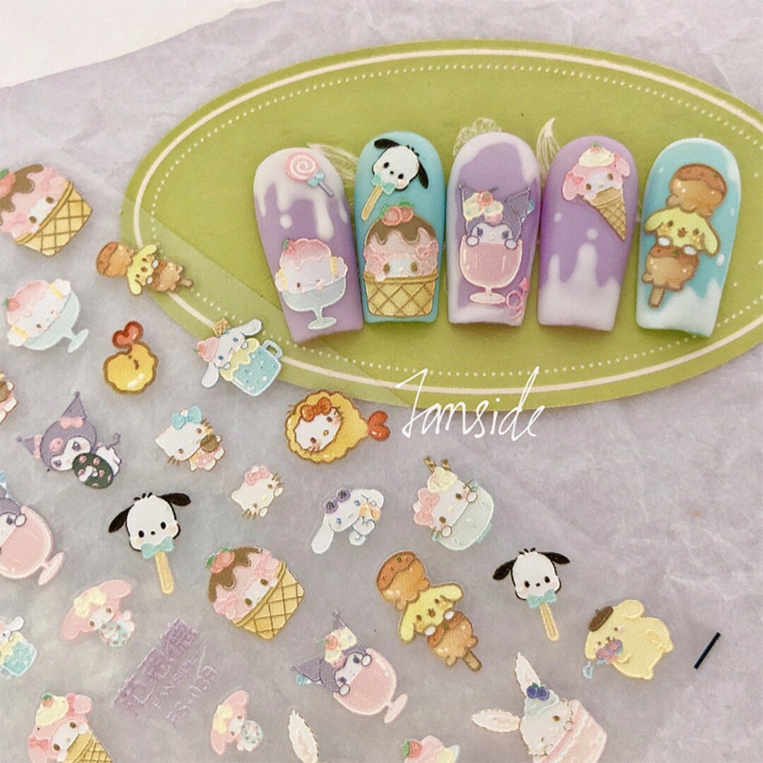 5D Anime Nail Decal,cartoon Ice Cream Nail Decals,nails Art Stickers