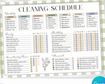 Cottagecore Cleaning Schedule Template | Daily, Weekly, Monthly (Canva + PDF)
