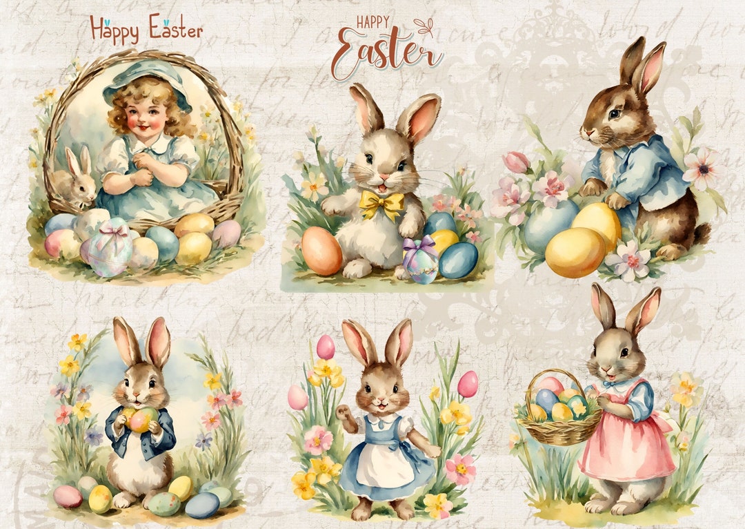 Vintage Easter Bunny Clipart Easter Bunny PNG Digital - Etsy