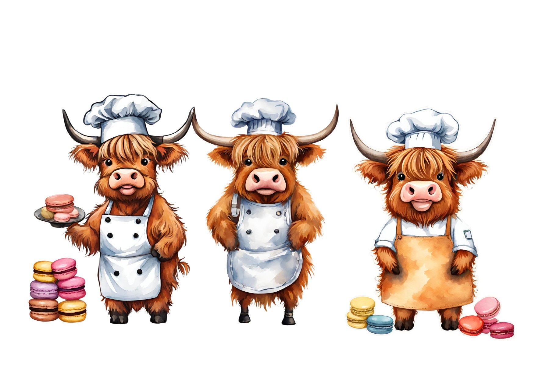 Highland Cow PNG Clipart, 20 PNG, Cute Highland Cow in Apron, Digital ...