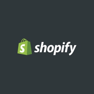 May include: Shopify logo featuring a green shopping bag with a white "S" and the word "shopify" in white text.