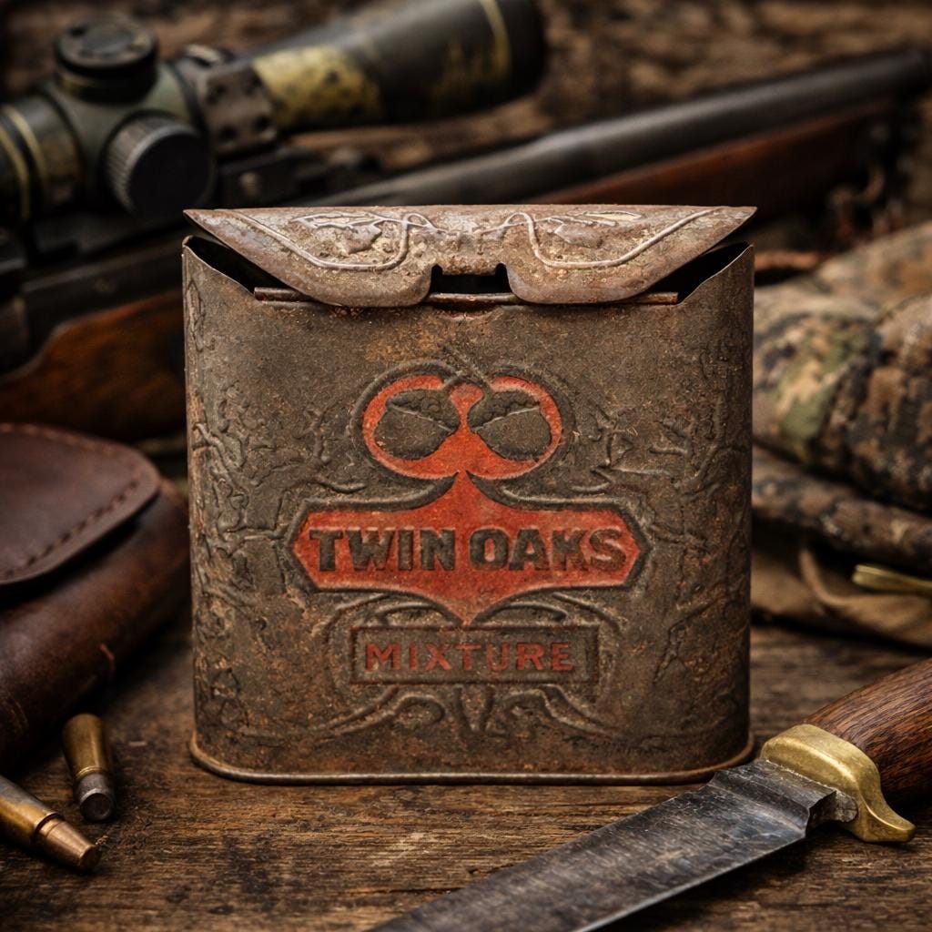 twin oaks mixture tobacco tin Vintage Twin Oaks mixture tobacco tin: Antique advertising tobacco can