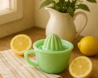 Vintage Jadeite Juice Reamer & Measuring Cup: Sunflower Mark