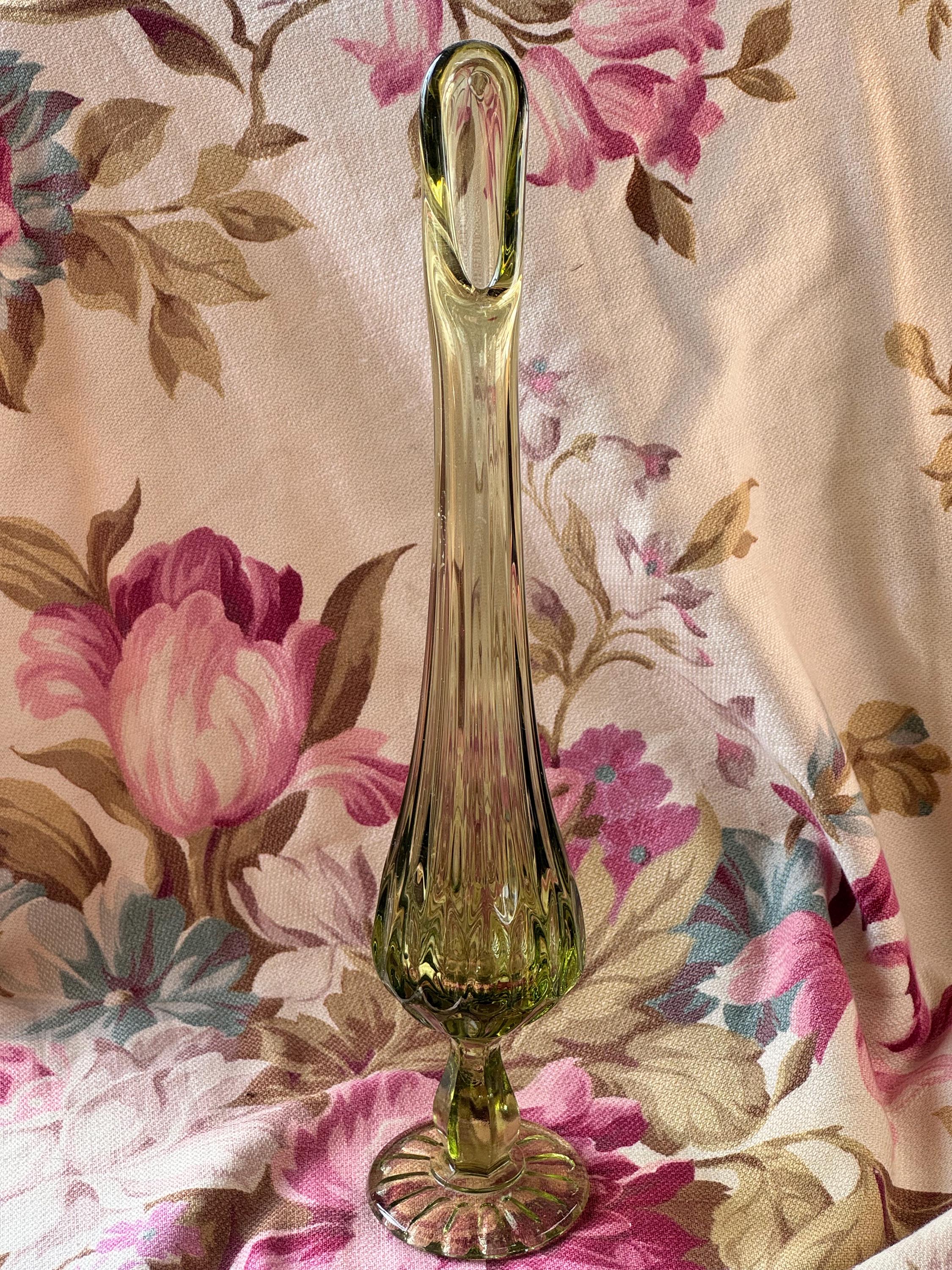 Vintage Fenton Green Swung Vase: 12in Art Glass, MCM Decor