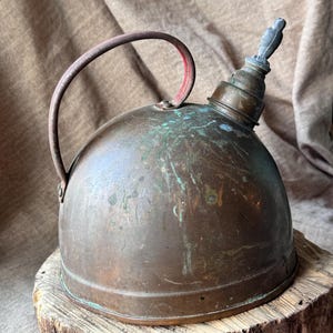 Rustic Copper Tea Kettle with Bird Spout - Farmhouse Patina