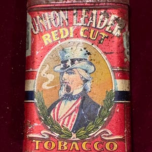 union leader tobacco tin history (Union Smoking Tobacco) - Hinge - Jim Rock Historic Can Collection Antique Union Leader Cut Plug