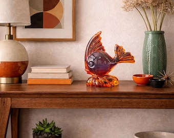 Viking Art Glass MCM Epic Fish Persimmon/ Orange Tail to the Left