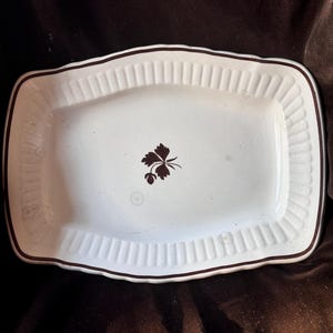 White ironstone Tealeaf patterned platter English ironstone platter 12 in ironstone platter with ribbed edge farmhouse style ironstone dish