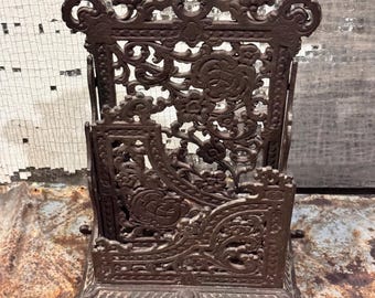 Victorian Cast Iron Mail Holder: Ornate Antique Desk Organizer