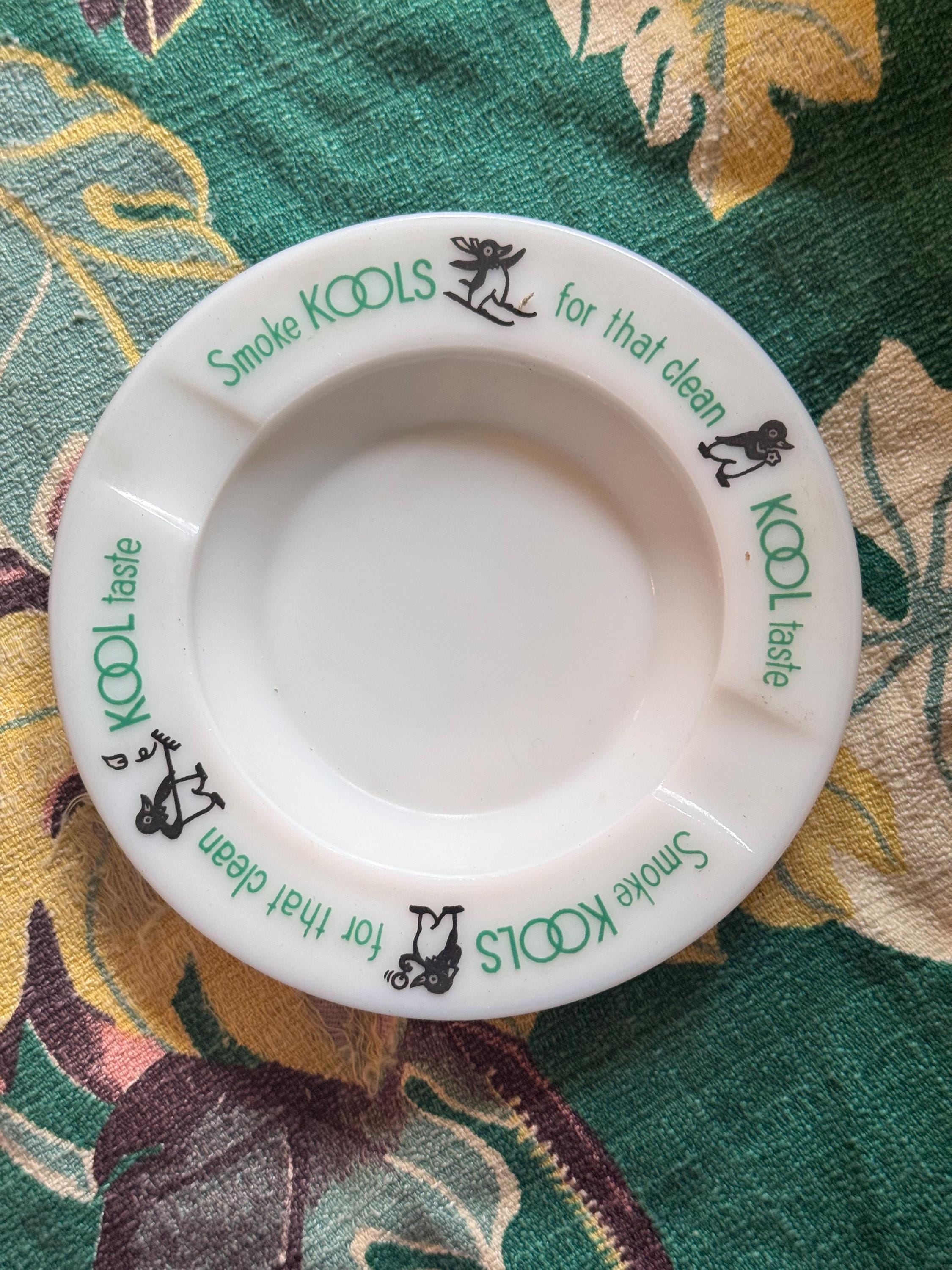 kool cigarette ashtray Kool Cigarette ashtray Vintage ashtray Milk glass ashtray Tobacco  advertising Barware decor tobacciana collectible Kool menthol memorabilia