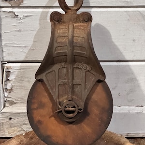 Barn pulley farmhouse pulley Rustic wood and iron decor Lighting fixture pulley Industrial rustic antique pulley Heavy duty barn pulley
