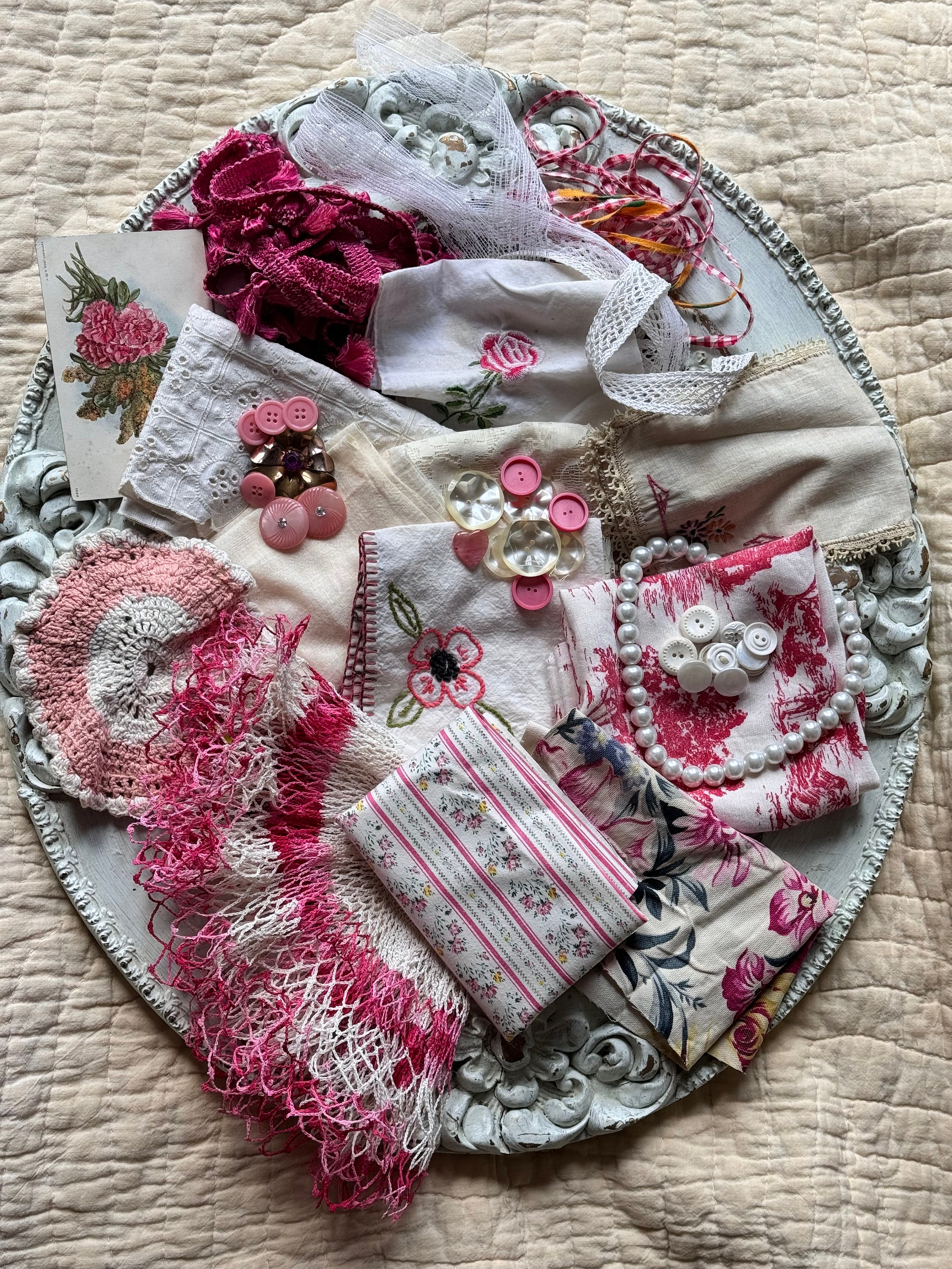 Embroidery Slow Stitch Kit Junk Journal Assemblage Vintage Textiles