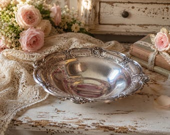 Vintage silver-plated ornate serving bowl