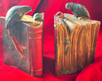 Bookends Vintage parrot on Books Cast metal bookends Antique bookends with birds Vintage bookends home office library study kid’s room decor