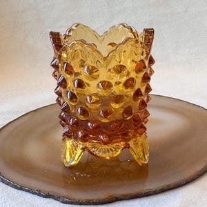 Fenton Hobnail Golden Antique Glass Footed Toothpick Holder