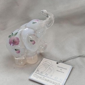 Vintage Fenton hand painted opalescent glass elephant Pink floral hand painted Fenton elephant Fenton figurine Art glass collectible