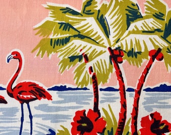 Nappe vintage Floride souvenir tissu matière textile cuisine vintage collection décoration de cuisine décoration rétro palmiers flamants roses plage