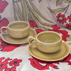 Russel Wright Chartreuse cup and saucer: mcm dinnerware