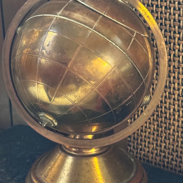 Vintage cigarette holder MCM globe cigarette holder Office decor brass globe Desk decor MCM brass globe tobacco collector item gift for him