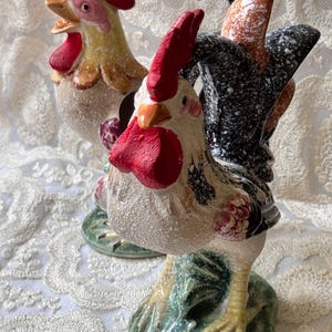 Vintage chicken indoor planter pot matching set hen and rooster Ceramic set of chickens Collectible chicken decor Farmhouse cottagecore gift
