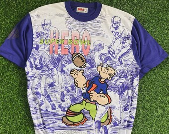 Vintage 90’s Popeye “Super Bowl Hero” Mega Print Tee