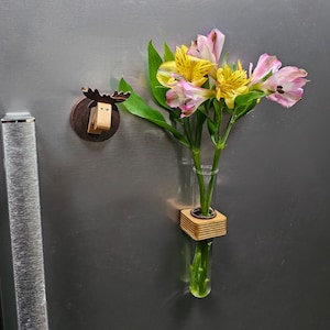 Magnetreagenzglas Pflanzgefäß Kühlschrankmagnet Vase mit Holzhalter, Magnetvermehrungsstation, Magnetvase,