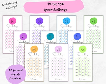 Digitale 1 - 10 Euro KLEINE GELD-Spar-Challenge für A6-Budgetordner. Budgetplanung A6 Reißverschlusstasche. Cash-Stuffing spart Euro-Niederländisch