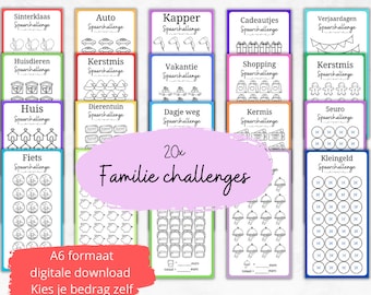 Digital FAMILIE pakket 20 challenge cashstuffing voor A6 Budget binder. Budget planning A6 Zipper pouch. EURO