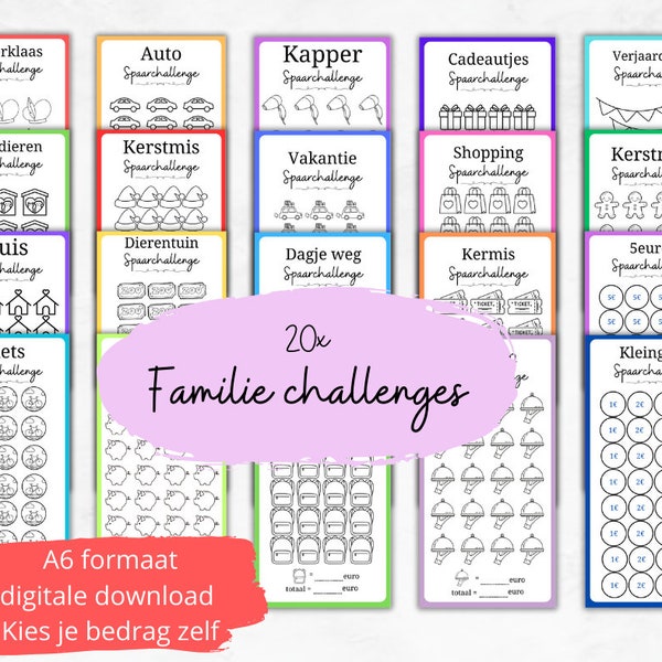 Digital FAMILY package 20 challenge cash stuffing for A6 Budget binder. Budget planning A6 Zipper pouch. EURO