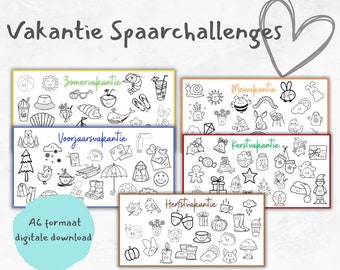 Digitaal print product - Vakanties - spaarchallenges CASHSTUFFING A6 formaat (Euro/Nederlands)