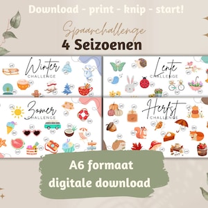Digital print product - 4 seasons - savings challenges CASHSTUFFING A6 format (Euro/Dutch)