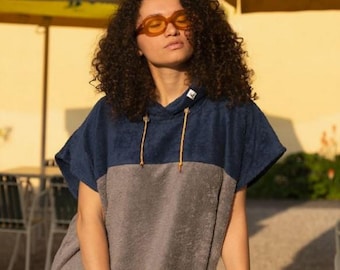 Surfponcho Lang Nachtblau, Poncho, Frottee, Kapuzenhandtuch, Badehandtuch, Aponcho, Handtuch, Bademode