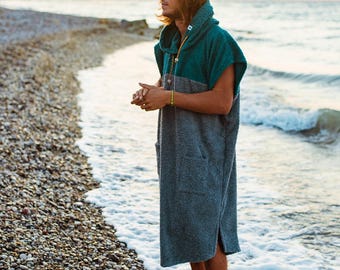 Poncho de surf long vert tropical, poncho, tissu éponge, serviette à capuche, serviette de bain, aponcho, serviette, maillot de bain