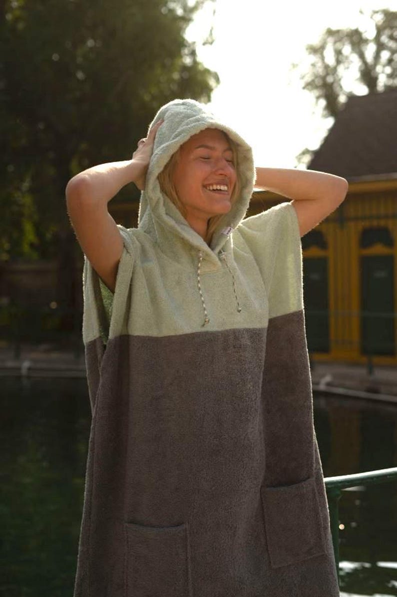 Sustainable Surf Poncho Women/men Old Green, Poncho, Terry Cloth ...