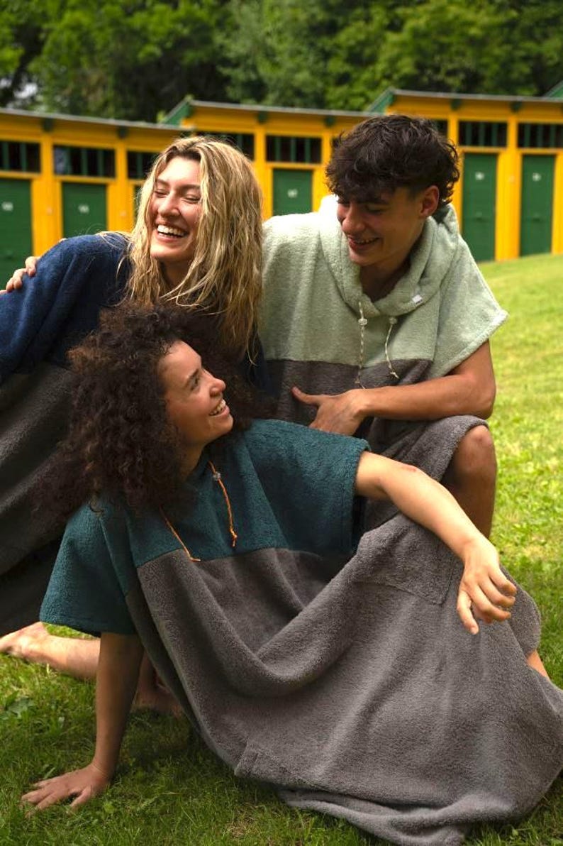 Surf Poncho Long Tropical Green, Poncho, Terry Cloth, Hooded Towel ...