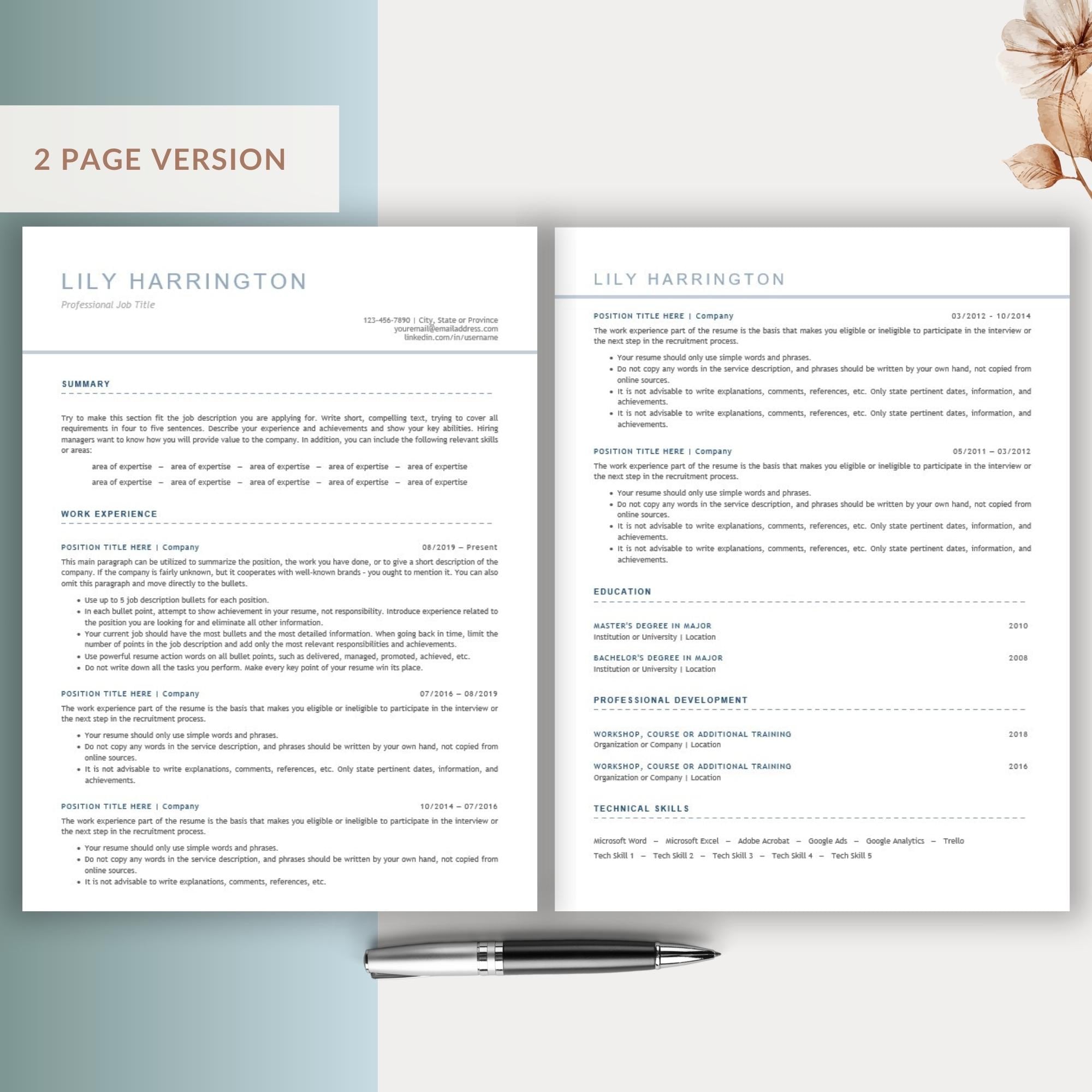 Modern Resume Template and Cover Letter for Word, Google Docs & Pages 1 ...