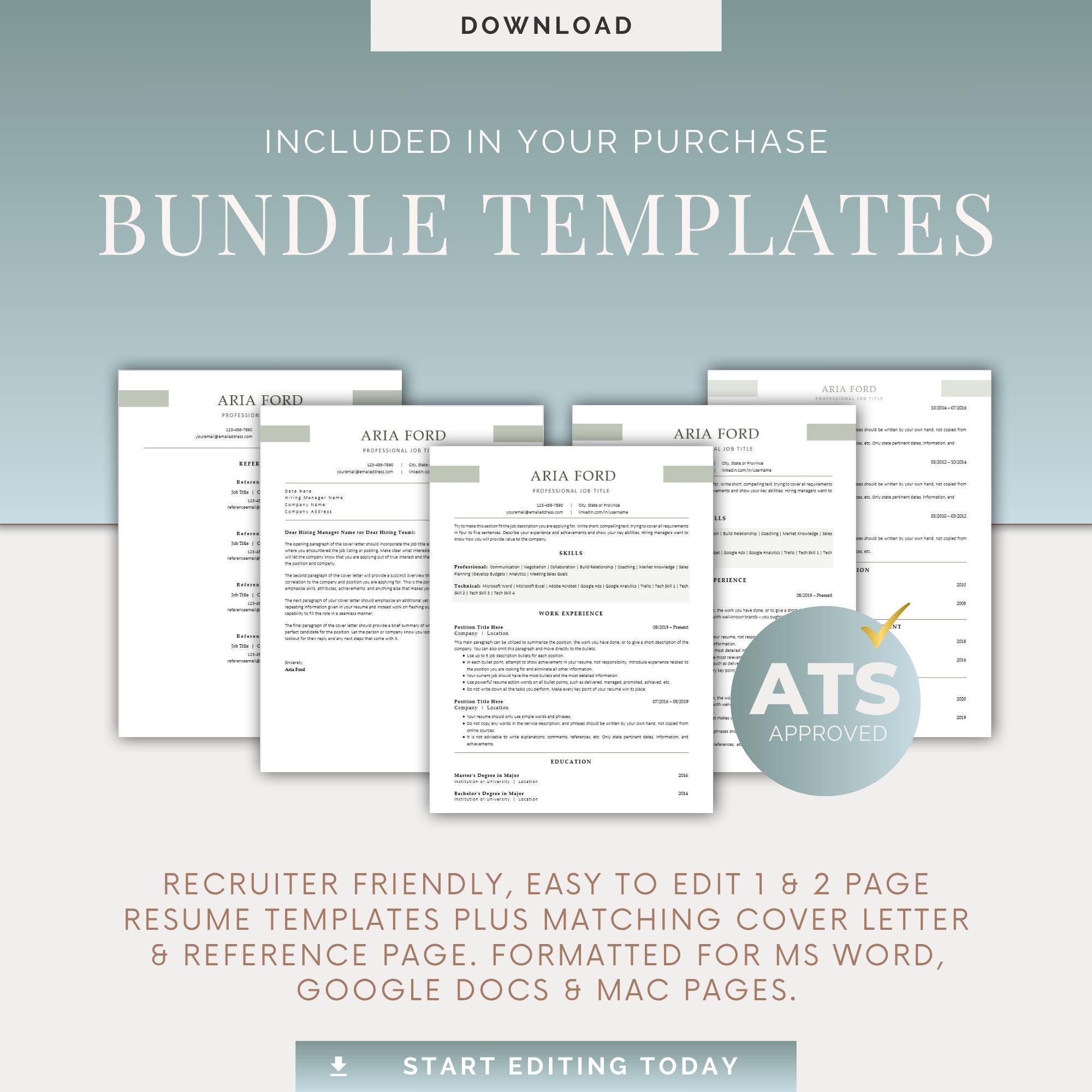 ATS Ready Resume Template Word + Cover Letter | CV Template & Format ...
