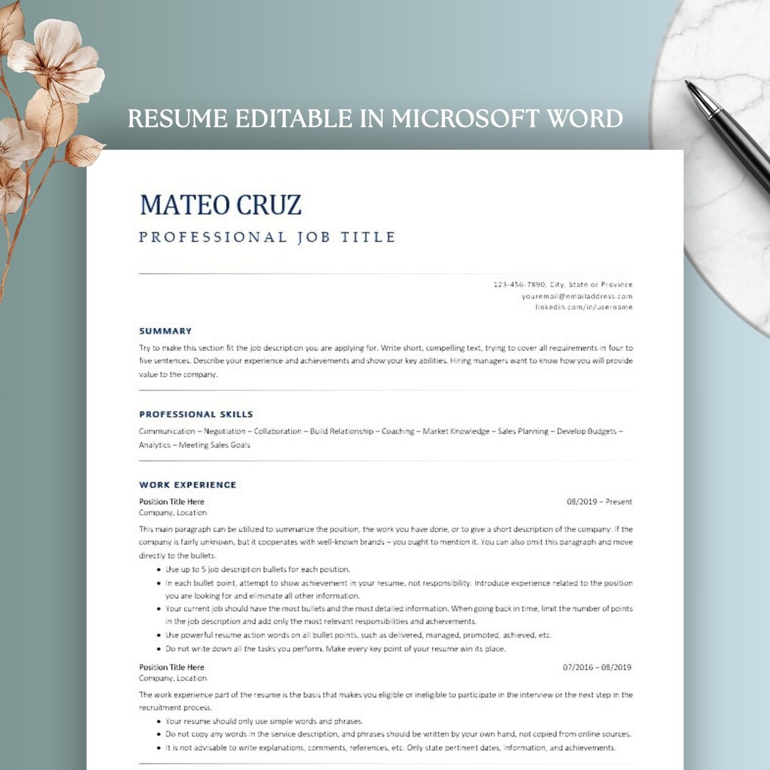 ATS Friendly Resume Template | Resume and Cover Letter | Professional ...