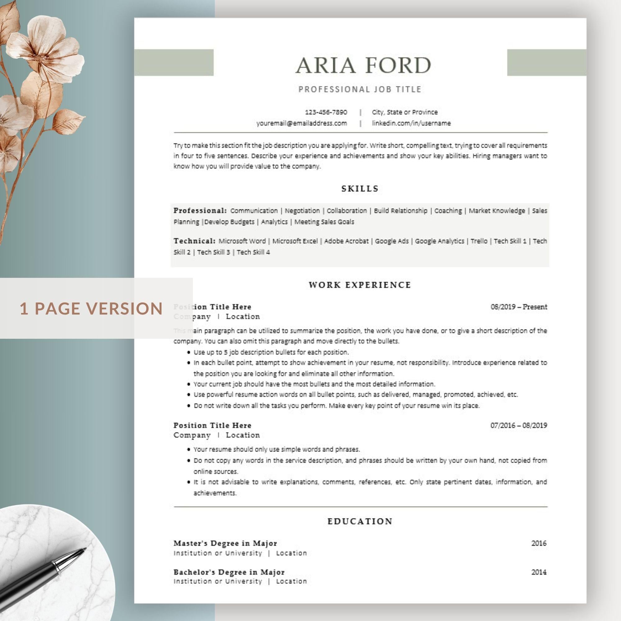 ATS Ready Resume Template Word + Cover Letter | CV Template & Format ...
