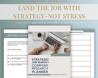 Job Search & Application Tracker PDF | Printable Job Hunting Organizer | Career Planning and Company Research Template for Job Seekers