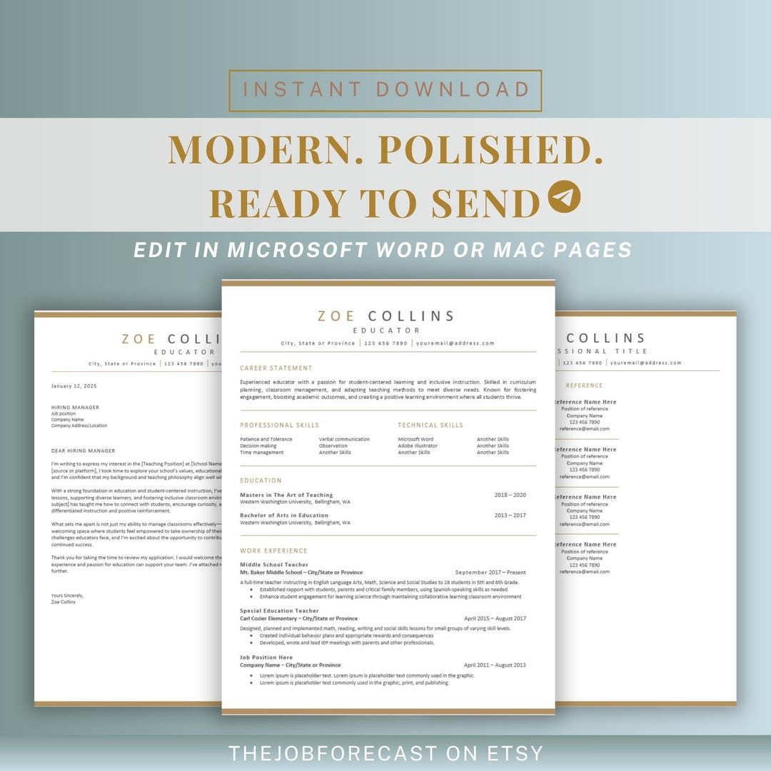 Modern Resume Template and Cover Letter for Word, Google Docs & Pages 1 ...