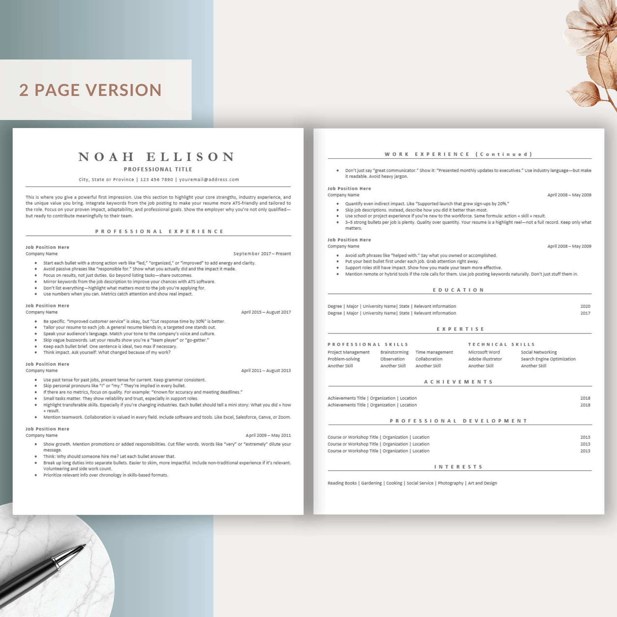 ATS Friendly Resume Template | Professional CV + Cover Letter | Simple ...