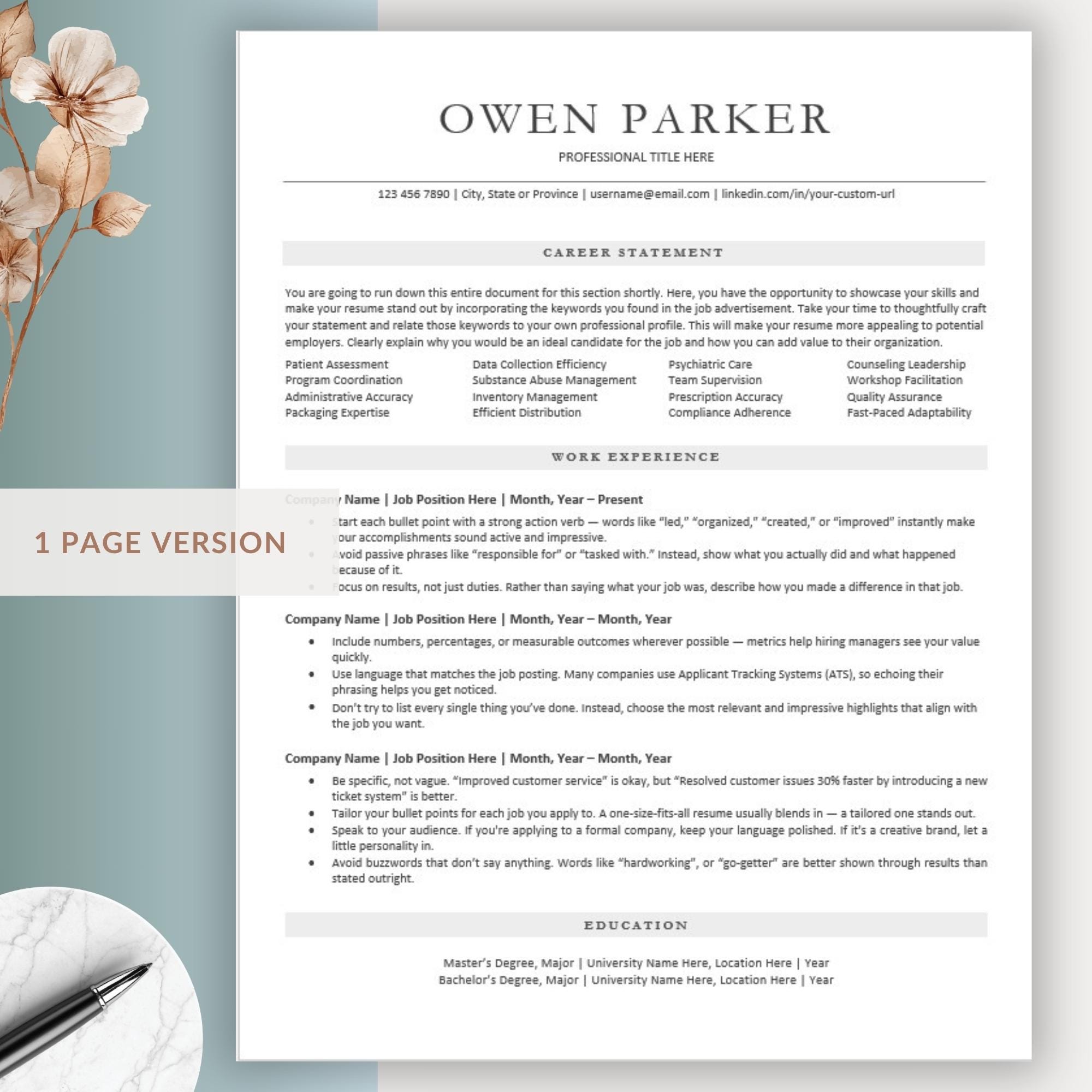 ATS Friendly Resume Template | Professional CV + Cover Letter | Simple ...