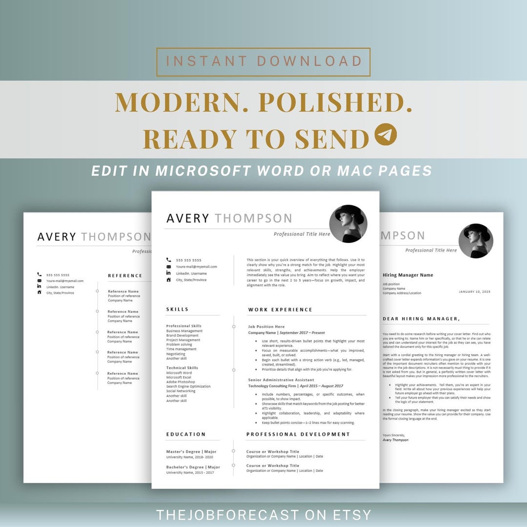 Modern Resume Template and Cover Letter for Microsoft Word & Mac Pages ...