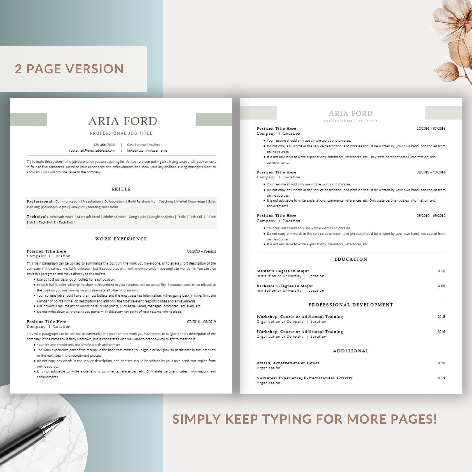 ATS Ready Resume Template Word + Cover Letter | CV Template & Format ...