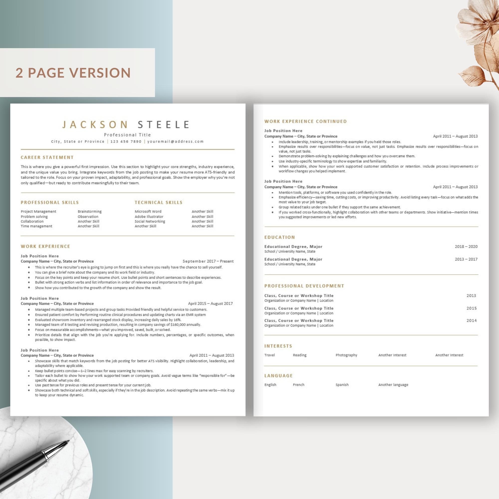 ATS Friendly Resume and Cover Letter Template | Resume Format Example ...