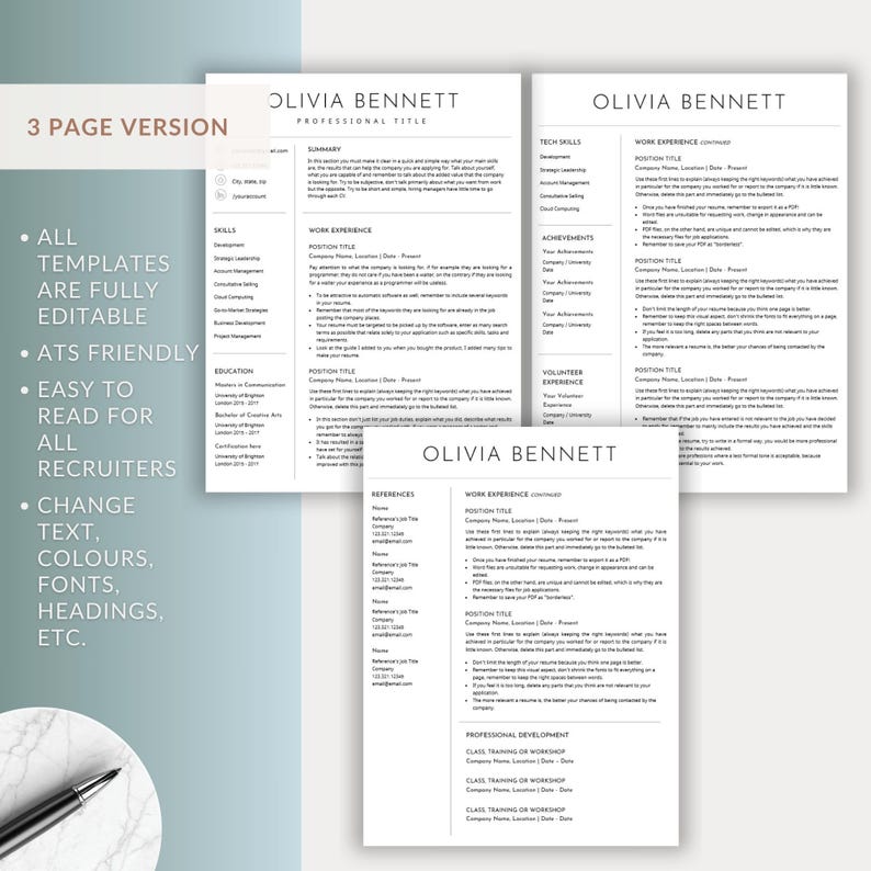ATS Friendly Resume Template | Professional CV + Cover Letter | Simple ...
