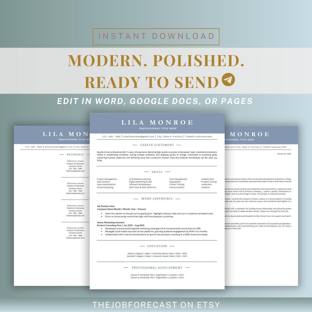 Modern Resume Template and Cover Letter for Word, Google Docs & Pages 1 ...